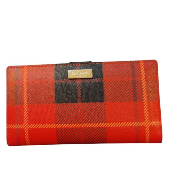 Kate Spade Newberry Lane Red and Black Plaid Wallet NWOT - Picture 1 of 3